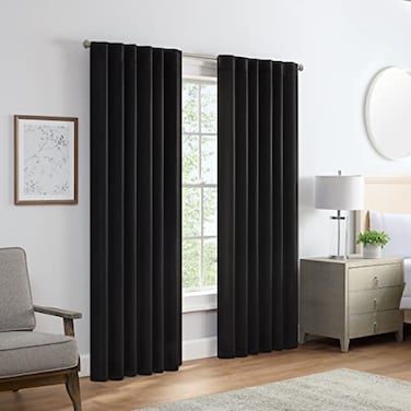 Eclipse Langley Solid Tripleweave Room Darkening Rod Pocket Window Curtains 2 Panels 52 in x 95 in Black