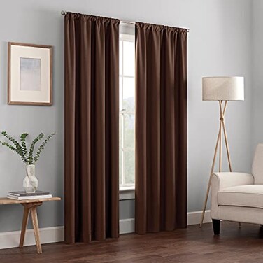 Eclipse ECLIPSE Kendall Modern Blackout Thermal Rod Pocket Window Curtain for Bedroom or Living Room 1 Panel 42 x 54 Chocolate