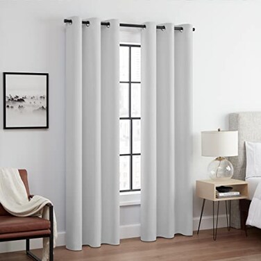 Eclipse ECLIPSE Andover Solid Tripleweave Thermal Blackout Grommet Curtains for Bedroom 2 Panels 42 in x 95 in Silver White