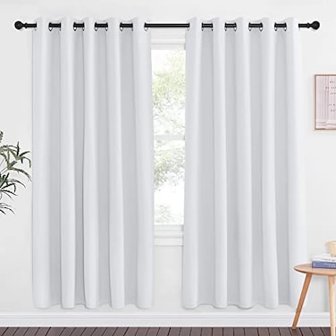 NICETOWN Room Darkening Curtain for Living Room Easy Care Solid Thermal Insulated Grommet Light Blocking Modern Window Curtain Drape for Bedroom 1 Panel 66 by 72 Greyish White