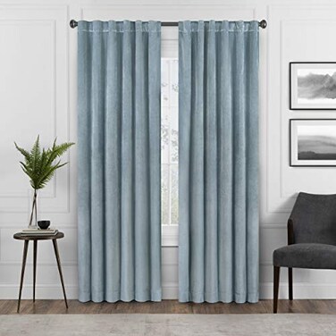 Eclipse Absolute Zero Harper Velvet Blackout Thermal Insulated Rod Pocket Curtains for Bedroom Single Panel 50 x 95 Blue