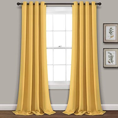 Lush Decor Insulated Grommet Blackout Window Curtain Panels Pair 52 W x 108 L Yellow Classic Modern Design Chic Window Decor Long Curtains For Living Room Bedroom Or Dining Room