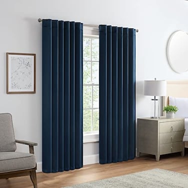 Eclipse Langley Solid Tripleweave Room Darkening Rod Pocket Window Curtains 2 Panels 52 in x 84 in Navy