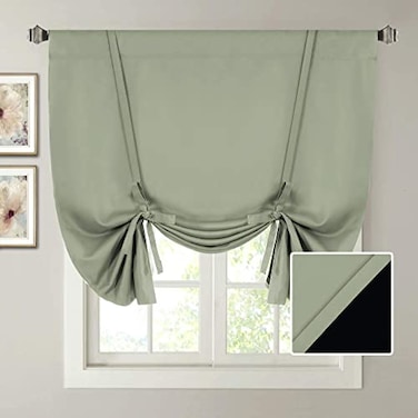 H.VERSAILTEX HVERSAILTEX 100 Blackout Tie Up Curtains Sage Green Curtain Drape for Bedroom Short Privacy Bathroom Balloon Window Shade Rod Pocket Curtain for Window Covering 42 Wide 1 Panel Light Sage