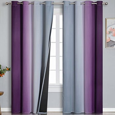 Estelar Textiler Purple and Grey Blackout Curtains 84 Inches LongOmbre and Wavy Line Pattern 100 Blackout Curtains for BedroomFull Light Blocking Grommet Thermal Insulated Drapes for Kids Room 52x84 I