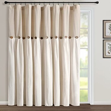 Lush Decor Linen Button Window Curtain Panel Single 100 W x 84 L Linen Extra Wide Curtains Rustic Decor Modern Farmhouse Curtains For Living Room Dining Room