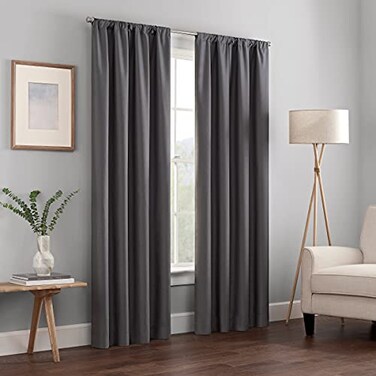 Eclipse ECLIPSE Kendall Modern Blackout Thermal Rod Pocket Window Curtain for Bedroom or Living Room 1 Panel 42 x 95 Charcoal