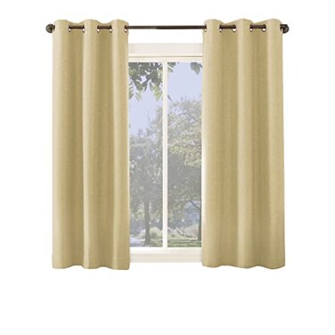 Sun Zero Miles Woven Grid Textured Total Blackout Grommet Curtain Panel 40 x 63 Yellow
