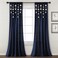 Lush Decor Boho Pom Pom Tassel Linen Textured Window Curtain Panel Single 52 W x 84 L Navy