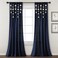 Lush Decor Boho Pom Pom Tassel Linen Textured Window Curtain Panel Single 52 W x 84 L Navy
