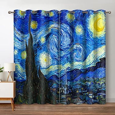 Jekeno Starry Night Blackout Curtains Art Decor for Home Bedroom Living Room Darkening Curtains Grommet Window Drapes 2 Panel Set 52x84