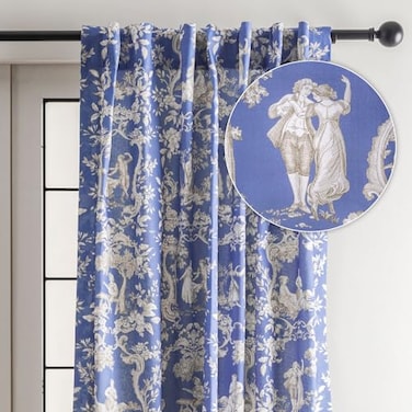 Maison d' Maison d Hermine Curtains for Living Room 100 Cotton 96 inch Length One Panel Light Filtering Toile Curtains for Bedroom Windows with Rod and Loop Pockets Drapes Joli Jouy Blue 50 W x 96 L
