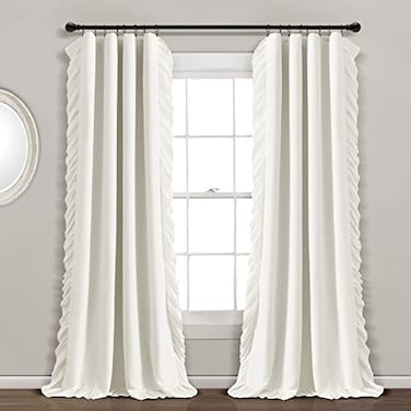 Lush Decor Reyna Ruffle 100 Lined Blackout Window Curtain Panel Single Panel 54 W x 84 L White Flowy Blackout Curtain Farmhouse Ruffle Curtains for Bedroom Living room or Dining Room