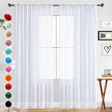 SpaceDresser Basic Rod Pocket Sheer Voile Window Curtain Panels White 1 Pair 2 Panels 70 Width 84 Inch Long for Kitchen Bedroom Children Living Room YardWhite70 W x 84 L