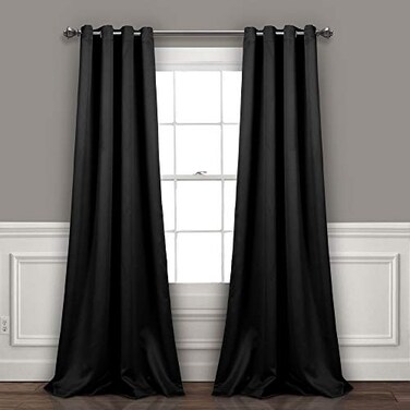 Lush Decor Insulated Grommet Blackout Window Curtain Panels Pair 52 W x 95 L Black Classic Modern Design Chic Window Decor Long Curtains For Living Room Bedroom Or Dining Room