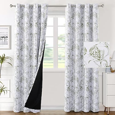 H.VERSAILTEX HVERSAILTEX 100 Blackout Curtains for Living Room Camellia Floral Blackout Curtains 96 Inches Long Light Blocking Window Treatment Curtains with Black Liner Grommet Thermal Drapes 2 Panel