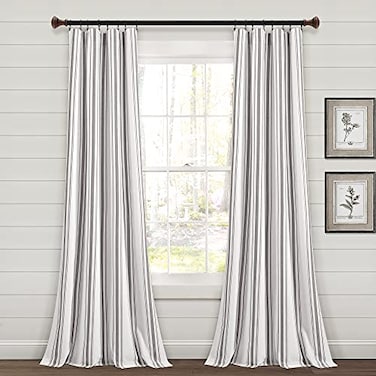 Lush Decor Farmhouse Stripe Yarn Dyed EcoFriendly Recycled Cotton Window Curtain Panel Pair 42 W x 95 L Gray Classic Modern Rustic Charm Eco Friendly Cotton Fabric