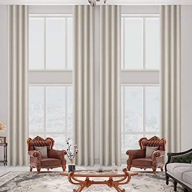 Sanceor Faux Linen Blackout Extra Long Curtains95100 Room Darkening Draperies for High Ceiling 18ft Soft Textured Thermal Insualted Blackout Tall Curtains Ivory1 Panel52 x 216 Inch