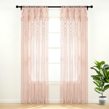 Lush Decor Boho Macrame Textured Cotton Window Curtain Panel Single 40 W x 84 L Blush Macrame Curtains for Windows Room Divider Boho Wall Decor