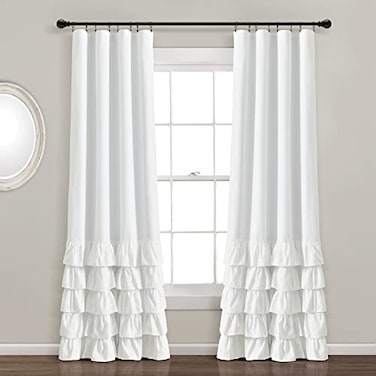 Lush Decor Allison Ruffle 100 Blackout Window Curtain Single 40 W x 84 L White White Blackout Curtains for Bedroom or Nursery Coquette Curtains