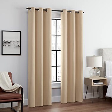 Eclipse ECLIPSE Andover Solid Tripleweave Thermal Blackout Grommet Curtains for Bedroom 2 Panels 42 in x 63 in Beige
