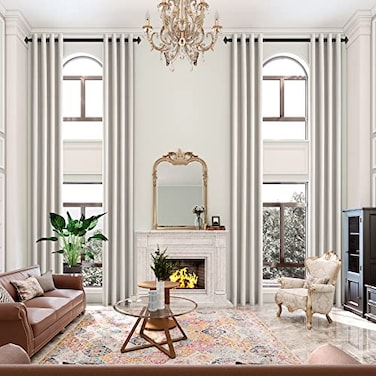 MAIHER Faux Linen High Ceiling Curtains 16ft Length Extra Long for Living Room 192 Inches Long Off White Thermal Insulated 2 Story Curtains 50 W x 192 L 1Panel