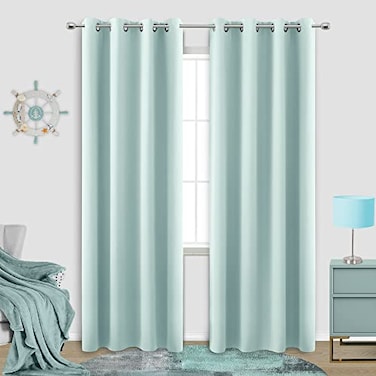 KOUFALL Aqua Curtains 96 Inches Long for Bedroom Beach Room Decor 2 Panel Set Cooling Summer Window Treatments Nursery Match Light Blue Green Wall Blackout Drapes Coasal Curtains for Living Room 52x96