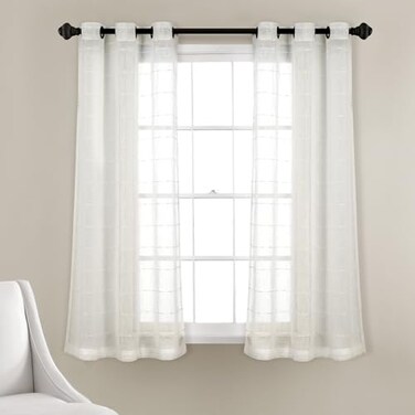 Lush Decor Farmhouse Textured Grommet Sheer Window Curtain Panel Pair 38W x 63L White