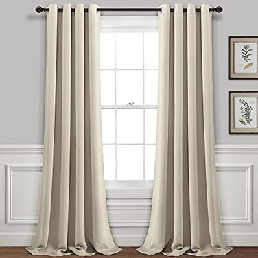 Lush Decor Insulated Grommet Blackout Window Curtain Panels Pair 52 W x 84 L Neutral Classic Modern Design Chic Window Decor Long Curtains For Living Room Bedroom Or Dining Room