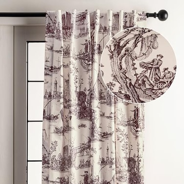 Maison d' Maison d Hermine Curtains for Living Room 100 Cotton 84 inch Length One Panel Light Filtering Toile Curtains for Bedroom Windows with Rod and Loop Pockets Drapes Calais Charcoal 50 W x 84 L