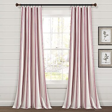 Lush Decor Farmhouse Stripe Yarn Dyed EcoFriendly Recycled Cotton Window Curtain Panel Pair 42 W x 95 L Red Classic Modern Rustic Charm Eco Friendly Cotton Fabric