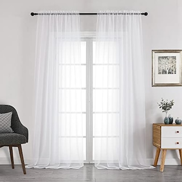 Chyhomenyc White Sheer Curtains 108 Inch Length 2 Panels Set Extra Long Light Filtering Solid Voile Window Drapes for Living Room Party Ceremony 42Wx108L 9FT Length Set of 2 White