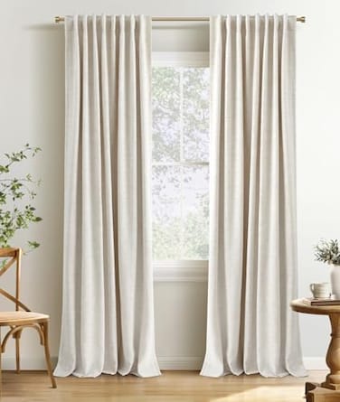 INOVADAY 100 Blackout Curtains 108 Inches Length 2 Panels Set Back TabRod Pocket Linen Black Out Curtains for Bedroom Thermal Insulated Window Drapes Cream W50 X L108