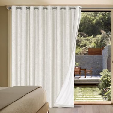 H.VERSAILTEX HVERSAILTEX Blackout Curtains Durable Thick Textured Look 100 Blackout Patio Door Curtain Grommet Extra Wide Sliding Door Curtain Panel Long Curtains W100 x L108 inch Ivory