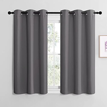 NICETOWN Bedroom Curtains Blackout Drapery Panels Three Pass Microfiber Thermal Insulated Solid Ring Top Blackout Window CurtainsDrapes Two Panels 42 x 50 inches Gray