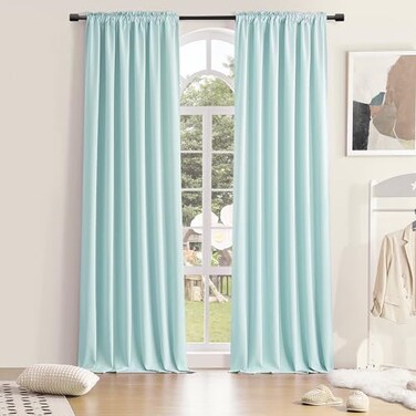 DONREN 2 Panels 96 Inches Long Curtain Panels for Bedroom Room Darkening Thermal Insulated Drapes with Rod PocketAqua42 by 96 Inch