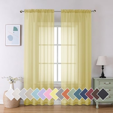Aiyufeng Yellow Sheer Curtains 2 Panel Sets 84 Inches Long Transparent Light Weight Soft Yellow Window Treatment Panels for Study RoomLiving RoomGuest Room Per Panel W40 X L84 inches