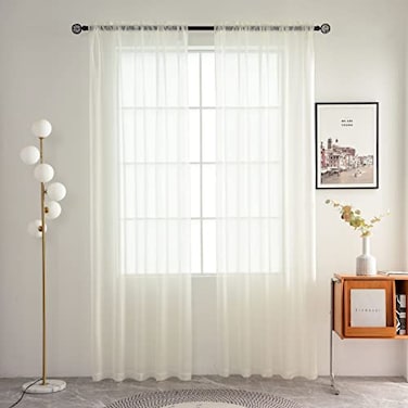 SpaceDresser Basic Rod Pocket Sheer Voile Window Curtain Panels White 1 Pair 2 Panels 38 Width 45 Inch Long for Kitchen Bedroom Children Living Room YardIvory38 W x 45 L