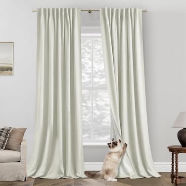 PANELSBURG Cream Blackout Curtains 96 Inch Long 2 Panel Set Cat Proof Floor to Ceiling Black Out Drapes for Bedroom 52 W x 96 L