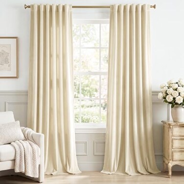 StangH Beige Velvet Curtains 108 inches Long for Living Room Back Tab Room Darkening Decorative Window Curtain Drapes for Nursery BedroomLoftOffice W52 x L108 2 Panels