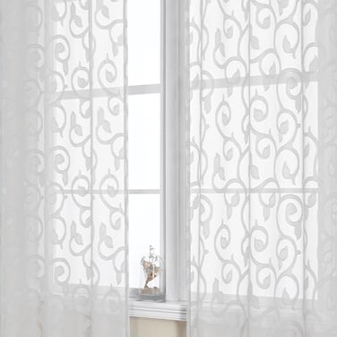 OWENIE Furman Sheer White Curtains 84 inches Long for Bedroom Living Room 2 Panels Set White Curtains Jacquard Clip Light Filtering Semi Sheer Curtain Rod Pocket Window Drapes 2 Pcs Each 40 W 84 L