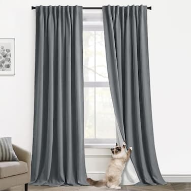 PANELSBURG Cat Proof Blackout Curtains for Bedroom Grey Thermal Insulated Black Out Drapes 52 W x 96 Long 2 Panel Set