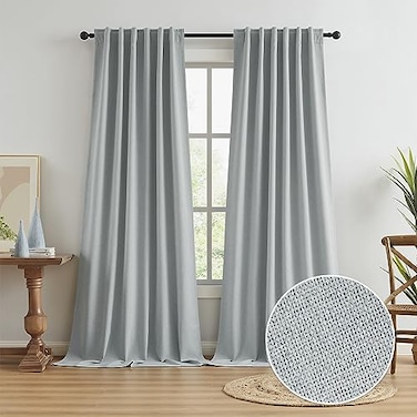 KEQIAOSUOCAI Full Blackout Curtains Light Grey 102 Inches Long 2 Panels Set Extra Long Back Tab Rod Pocket Hook Belt Linen Curtains Floor to Ceiling Curtains for Bedroom Dining Room1 Pair 50W x 102L