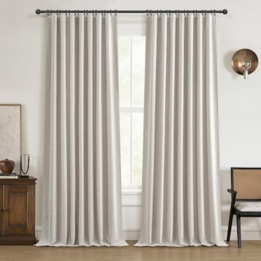 QJmydeco Extra Long Custom 102 Inch Curtains 100 Blackout Curtains for Bedroom Weather Burg Thermal Insulated Noise Cancelling Pleated Heading Tape Hook Back Tab Ivory Beige Kids Boho Drapes 2 Panel S