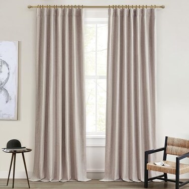 QJmydeco Nursery Curtains Neutral Blackout Floor to Ceiling Track Privacy Curtains for Large Windows Room Divider Ecru Faux Linen Drapes 102 Inches Long Light Blocking W50 x L102 2 Panels