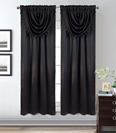 GLORY RUGS Window Panel with Attached Valance Curtain Bedroom Living Room Dining 42X84 Black