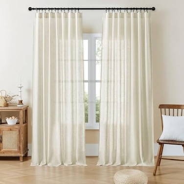 Joydeco Linen Curtains 84 Inch Length 2 Panel SetsLight Filtering Curtains for Bedroom 52 Inch Wide Living Room Drapes with Back Tabs Rod Pockets W52 x L84 Inch Beige