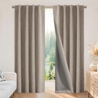 Joydeco Linen Blackout Curtains for Bedroom 100 Light Blocking 1 Panels Linen Drapes 70 W x 108 L Thermal Insulated Room Darkening Curtains for Living Room Rod Pocket Back Tabs