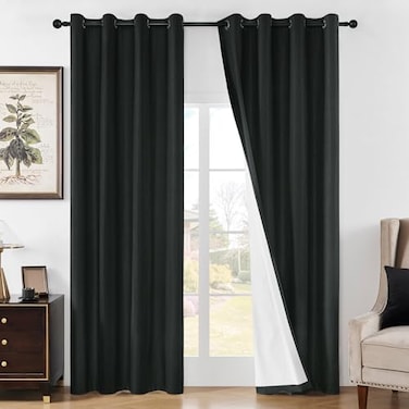 Joydeco Black Blackout Curtains 96 Inches Long 100 Blackout Curtain for Bedroom Grommet Thermal Insulated Noise Reducing Window Drapes 2 Panels Set Black52 Wx96 L