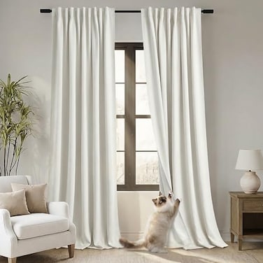 PANELSBURG 86 Inch Blackout Curtains Cat Proof Linen Textured Back Tab Drapes for Bedroom Living Room 52 W x 86 L 2 Panels Set Cream Ivory